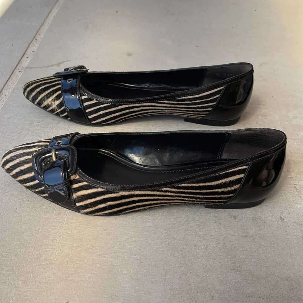 Franco Sarto Calf hair striped loafers with leather buckle 7